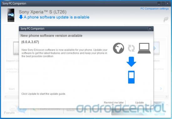 Sony Xperia S PC Companion Sony Xperia S, première mise à jour logicielle pour le smartphone
