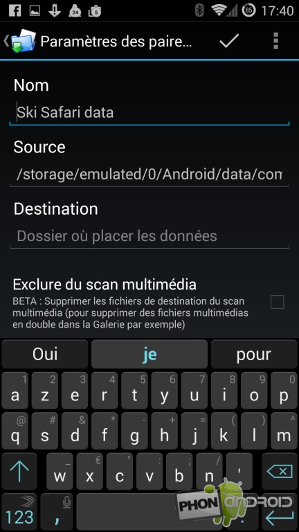 Foldermount, dossier de destination