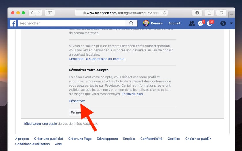 facebook desactiver