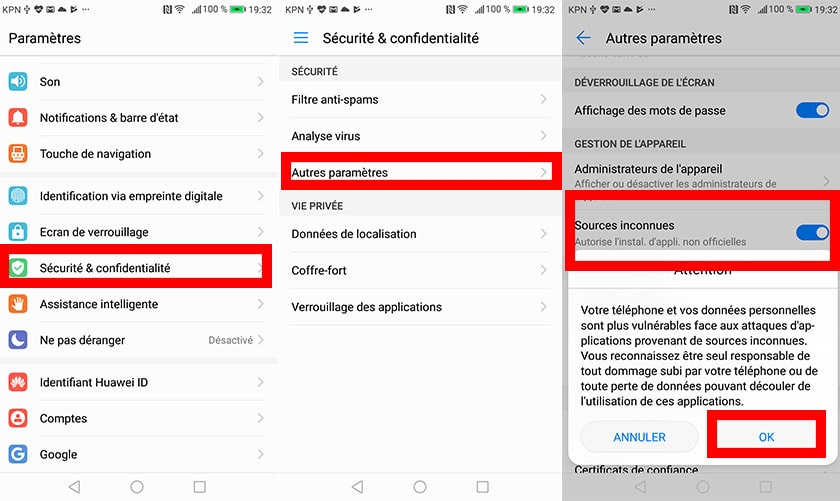 activer sourcees inconnues android