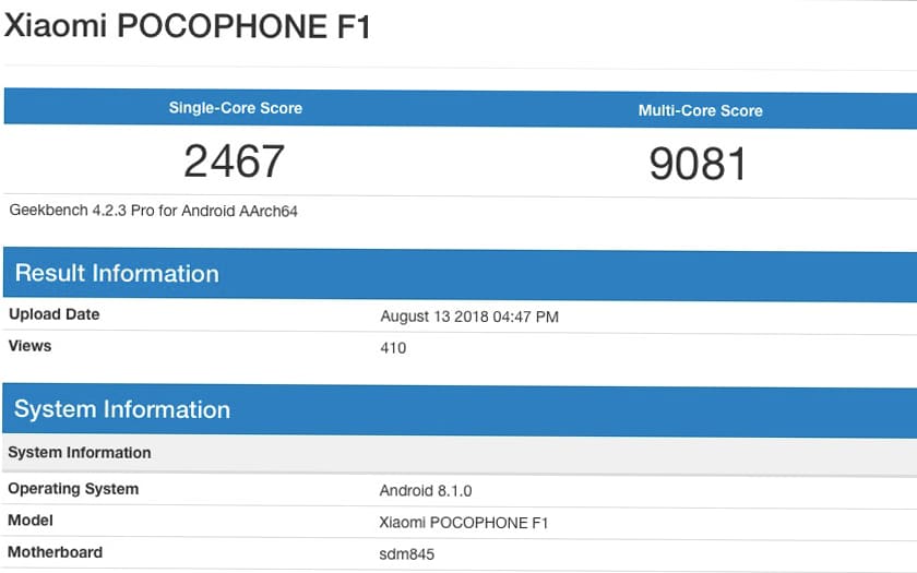   pocophone "width =" 840 "height =" 525 "srcset =" http: //img.phonandroid. nl / 2018/08 / pocophone.jpg 840w, http://img.phonandroid.com/2018/08/pocophone-300x188.jpg 300w, http://img.phonandroid.com/2018/08/pocophone-768x480. jpg 768w, http://img.phonandroid.com/2018/08/pocophone-400x250.jpg 400w "sizes =" (maximum width: 840px) 100vw, 840px "/> </noscript></span></div>
<p><em>" The Xiaomi Pocophone F1, the & # 39; Self-proclaimed & # 39; Rapidly challenged as the strongest smartphone in this segment of the market. </em> points to our fellow GSM Arena, which redirects the information. This first criterion demonstrates the power of the Chinese smartphone </p>
<h2> Xiaomi Pocophone F1 criterion: it surpasses Galaxy Note 9 in multicore on Geekbench </h2>
<p> In single core, the Pocophone F1 rises to 2467. It's <strong> more than most Android devices </strong> on the market, with the exception of the Galaxy S9 Plus Exynos 9810, rising to 3748, reports GMS Arena. However, the first smartphone Poco by Xiaomi is the rest of the competition Android, such as the OnePlus 6 (2401), the Huawei P20 Pro (1908), the Galaxy S9 Plus Snapdragon 845 (2402) and the HTC U12 Plus (2414) </p>
<p> In multicore, the smartphone <strong> succeeded in raising all its opponents </strong> until 9081. This surpasses the OnePlus 6 with a little (9042), the Galaxy S9 Plus Exynos 9810 (9010 ), the Huawei P20 Pro (6754), the Galaxy S9 Plus Snapdragon 845 and the HTC U12 Plus (8664) </p>
<p> The Pocophone F1 also manages the Galaxy Note 9 Snapdragon 845 in multicore. According to & # 39; a first flagship benchmark, it only rises to 8876 in multicore. For now, the position remains dominated by iPhone X. As a reminder, the Xiaomi Mi Pocophone F1 will be hosted in New Delhi, India, August 22, 2018. </p>
</p></div>
</div>
</pre>
</pre>
[ad_2]
<a href=