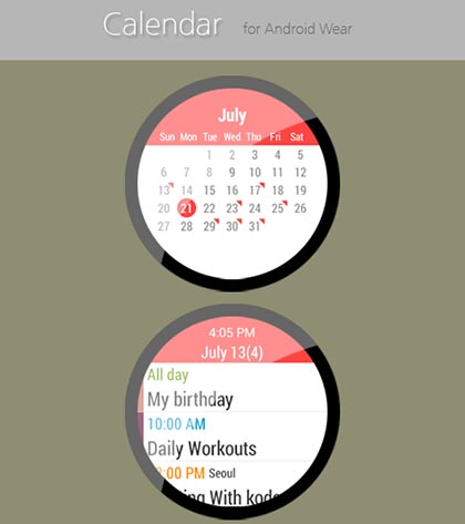 selection applications android wear calendar