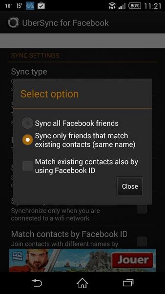 Synchroniser photos contacts Facebook