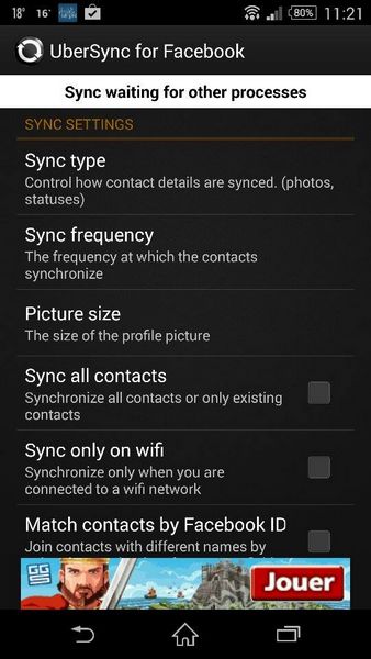 Synchroniser photos contacts Facebook
