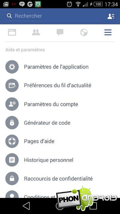 Paramètres application Facebook