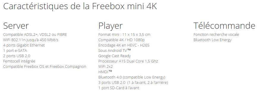 Freebox Mini 4K fiche technique