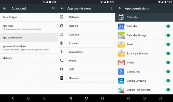 Android Marshmallow permissions applications
