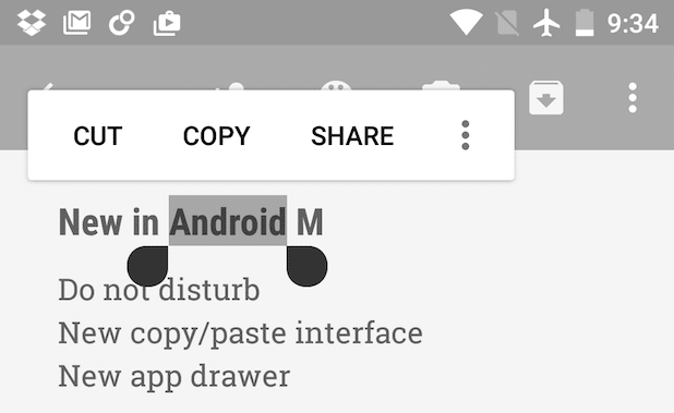 Android M couper-copier-coller 