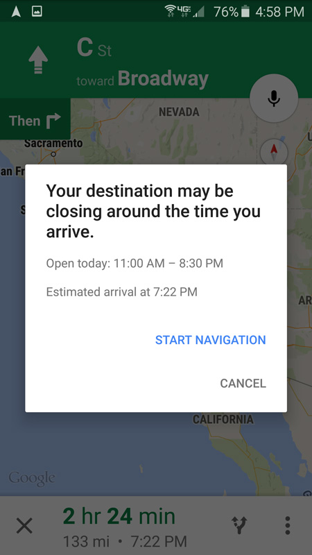 Google Maps vous avertit des horaires de fermeture