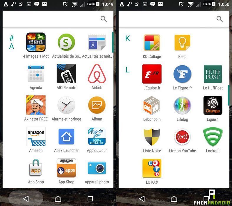 tiroir applications Android M