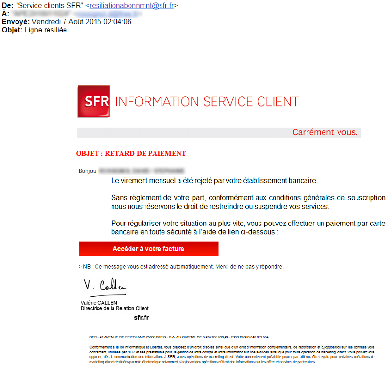 Phishing courrier SFR piratage
