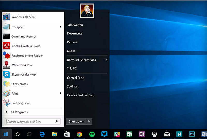 windows 10 menu demarrer windows 7