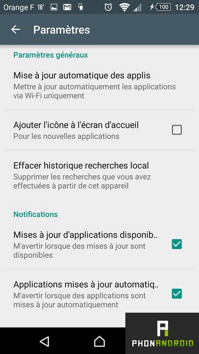 notifications mises a jour applications