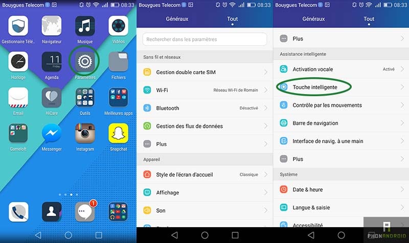 tutoriel honor 7 touche intelligente menu