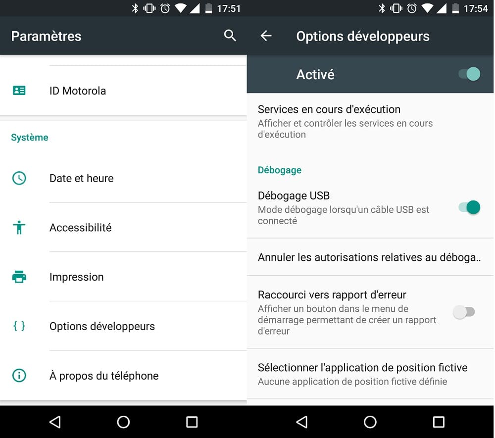 parametres options developpeurs android