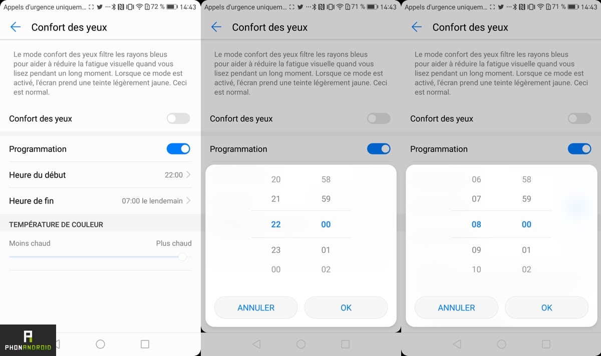emui 5 protection yeux programmer