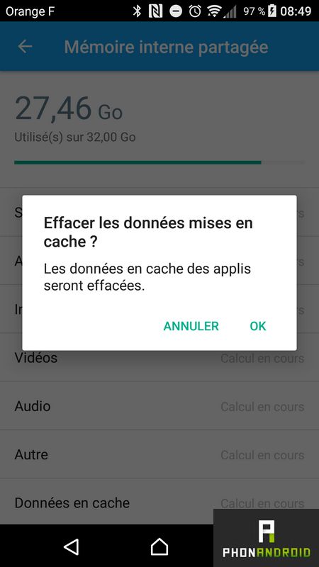 vider cache android