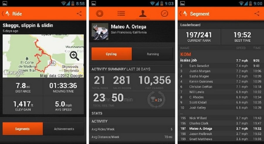 strava applications android vélo