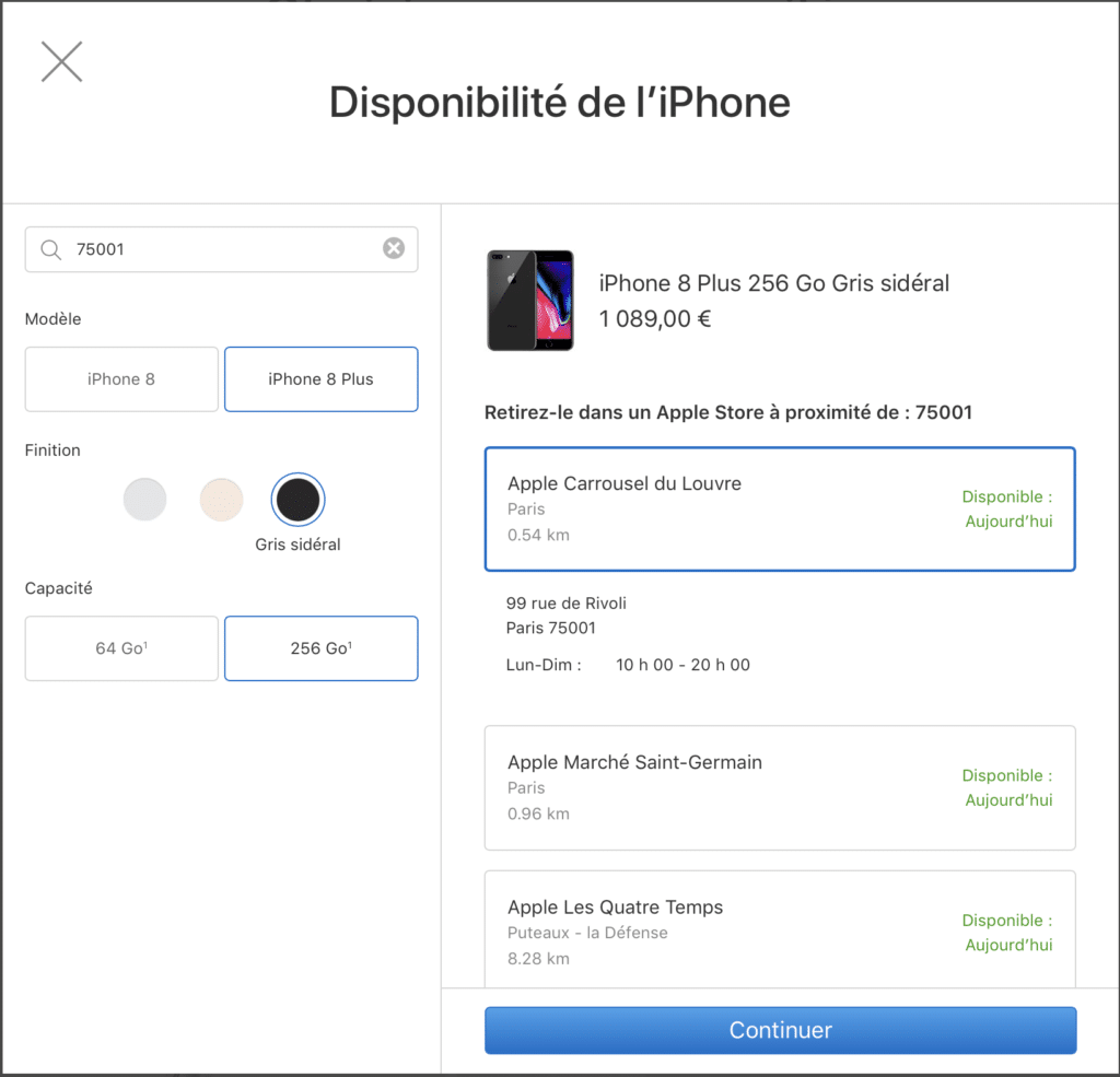 quelques jours après l'annonce, l'iPhone 8 Plus est disponible immédiatement.