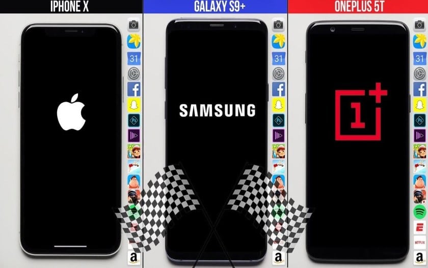 iphone x oneplus 5t galaxy s9 test rapide