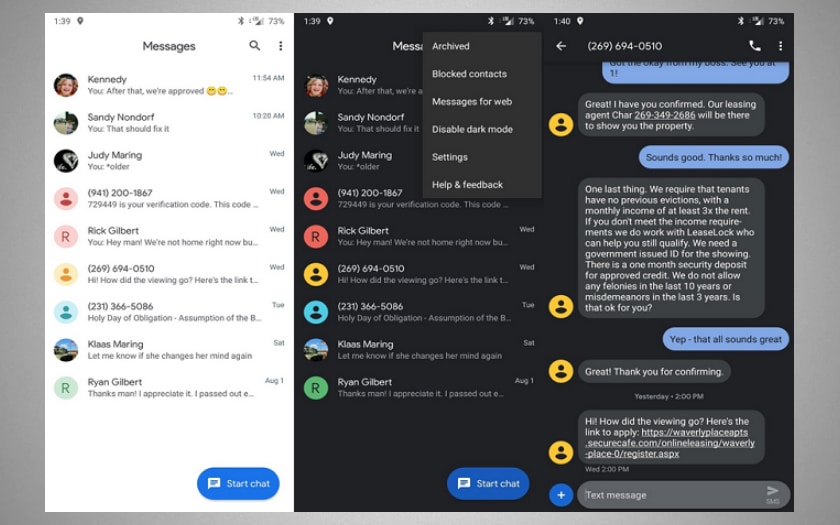 android messages dark mode