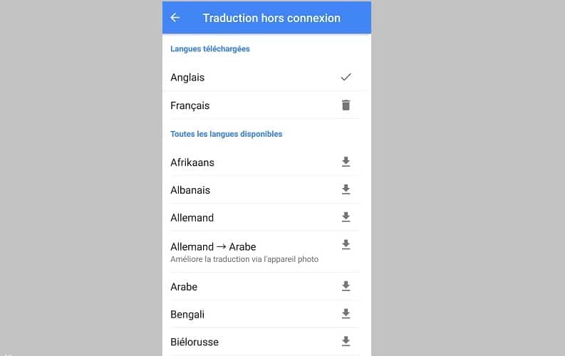 Télécharger une langue dans Google Traduction