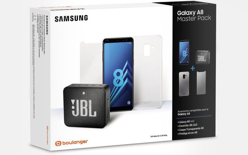 Samsung Galaxy A8 + coque + verre trempé + enceinte JBL à 249 €