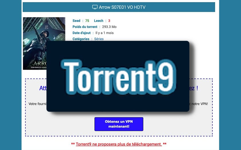 torrent9 site pirate propose plus aucun lient téléchargement illegal