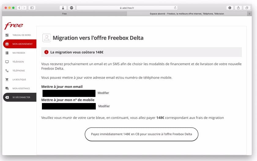 prix migration freebox delta