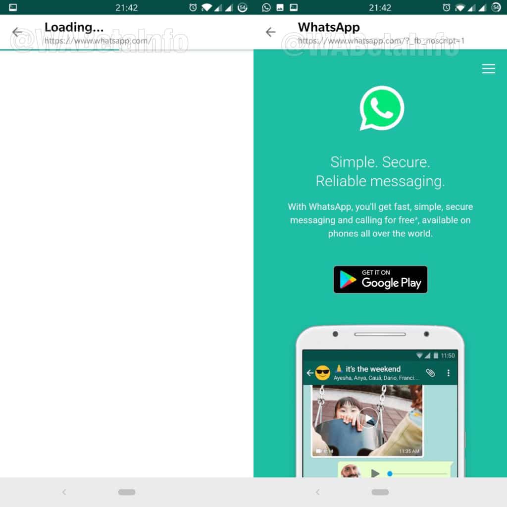 navigateur internet intégré WhatsApp