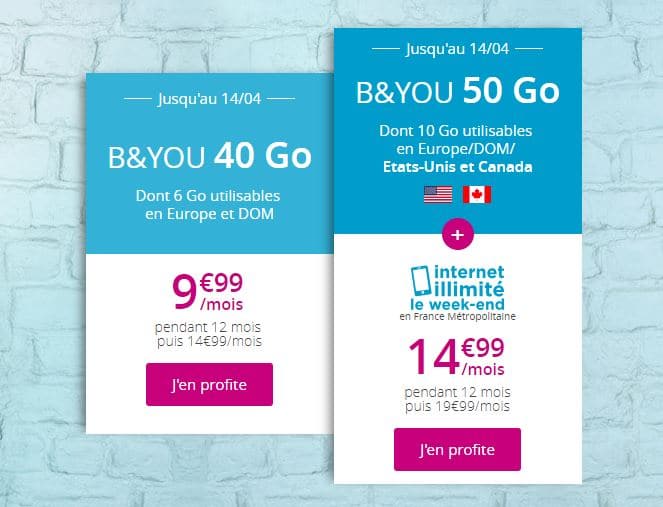 Forfait B And You 1 99 Promo B&You : Forfait 40Go à 9,99€ ou 50Go à 16,99€ / mois pendant 1 an