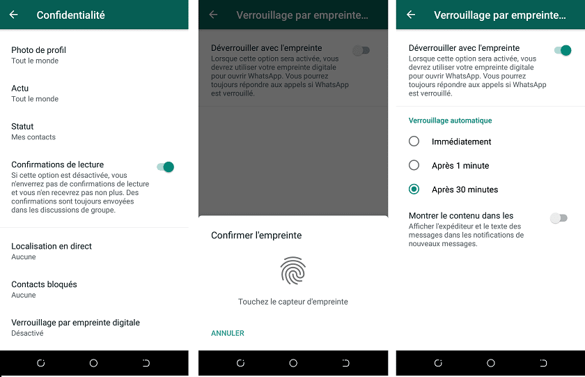 Whatsapp permet de déverrouille par empreintes 