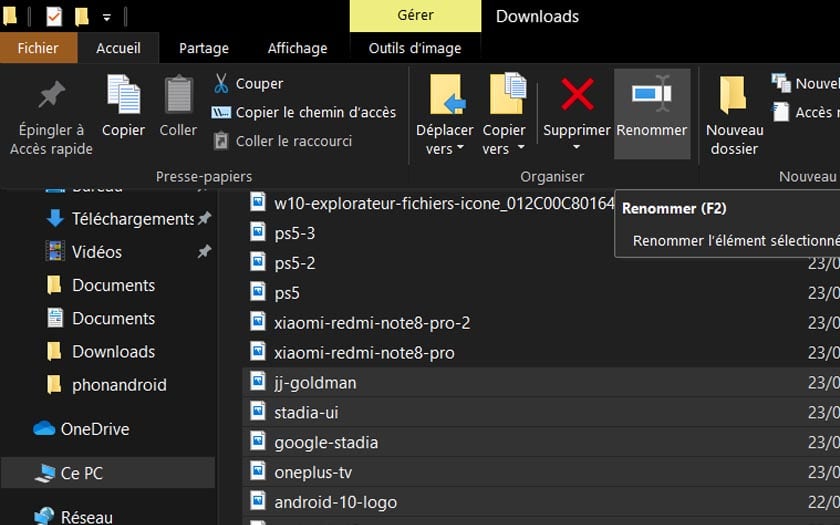 windows 10 renommer fichiers