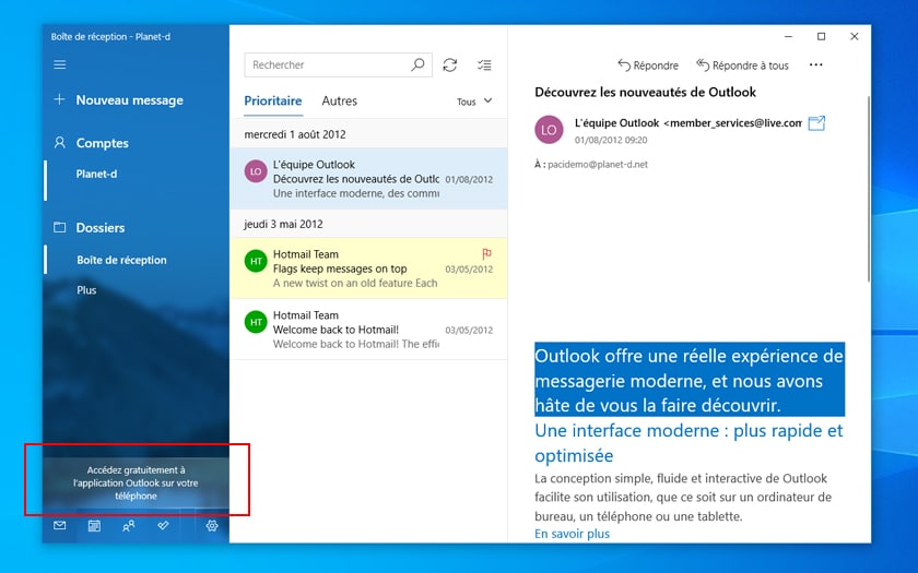 Windows 10 Propose Telechargement Outlook
