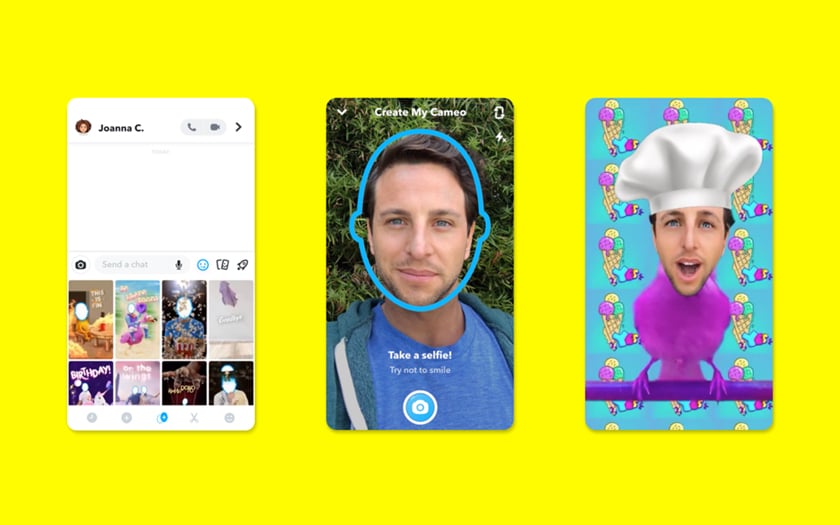 fond coloré et captures d'écran Snapchat cameos