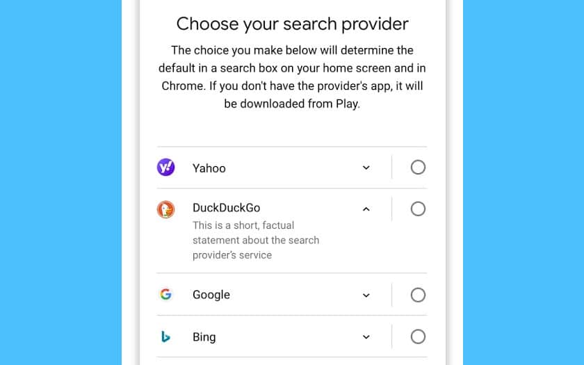 android google laisse choisir moteurs recherche france