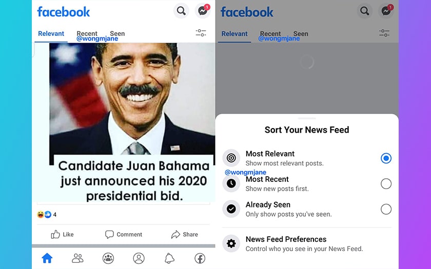 facebook nouveau fil actualités divisé 3 onglets