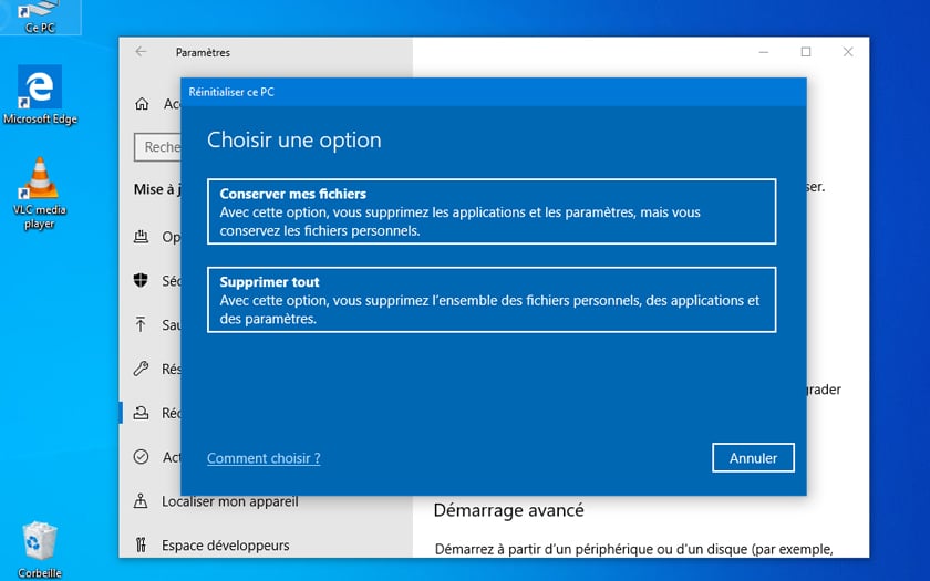 Comment reinitialiser Windows 10