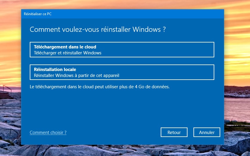 Comment reinitialiser Windows 10