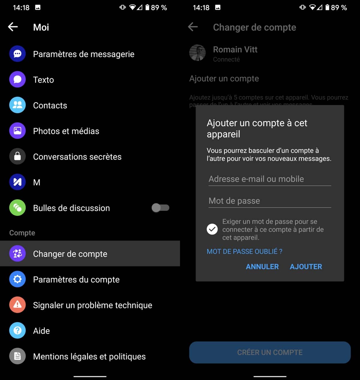 facebook messenger comptes