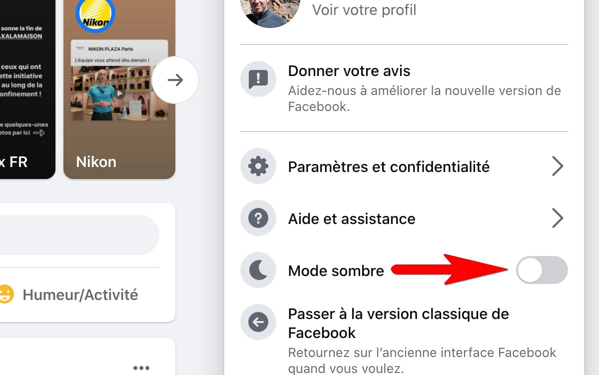 facebook mode sombre pas à pas 2