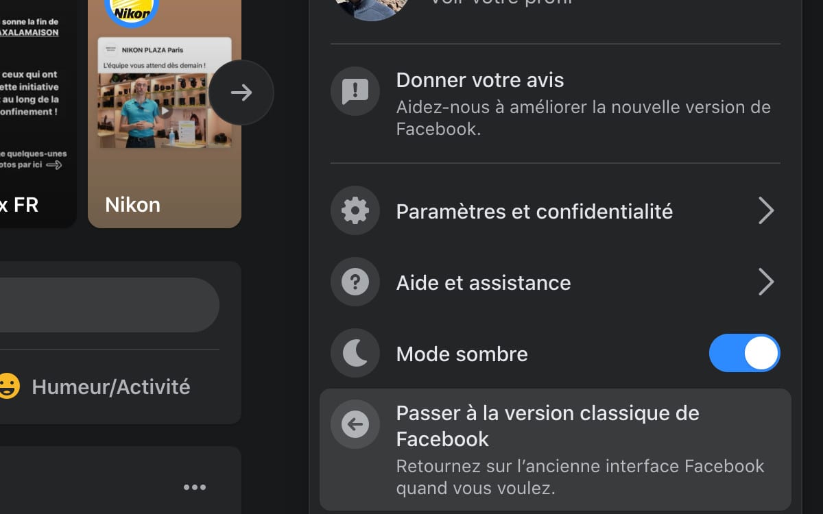 facebook mode sombre pas à pas 3