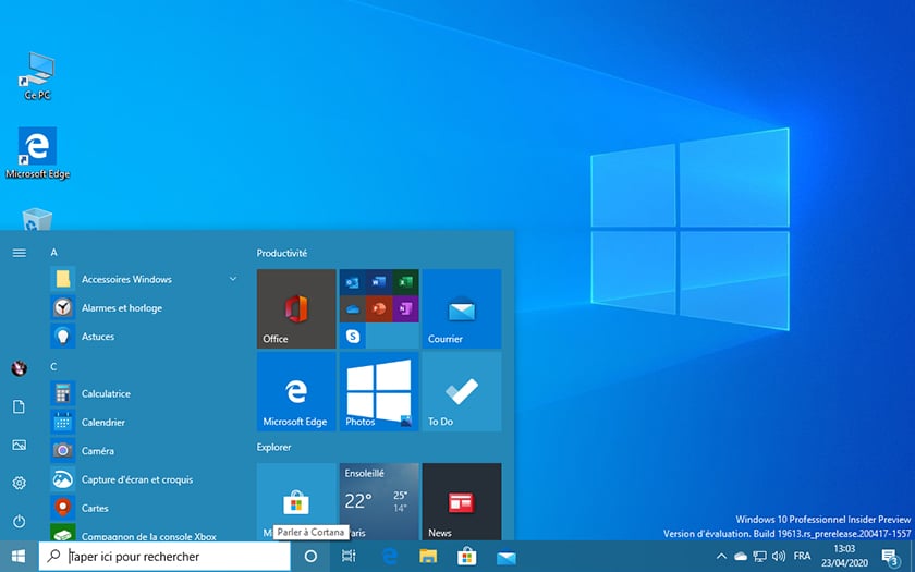 Windows 10 Build 19613 Cortana