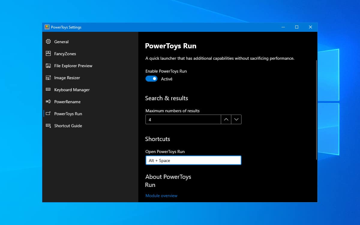Windows 10 Commande Executer PowerToys Run