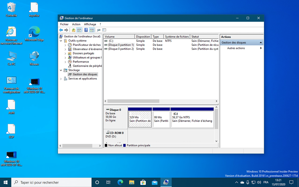 Windows 10 Gestionnaire de disques et de partitions