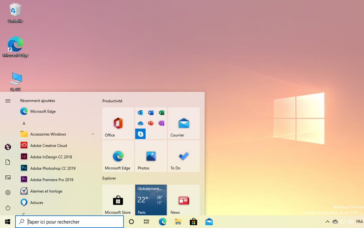 Windows 10 nouveau menu Démarrer