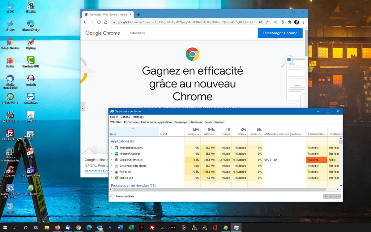 Chrome sous Windows 10 impact CPU