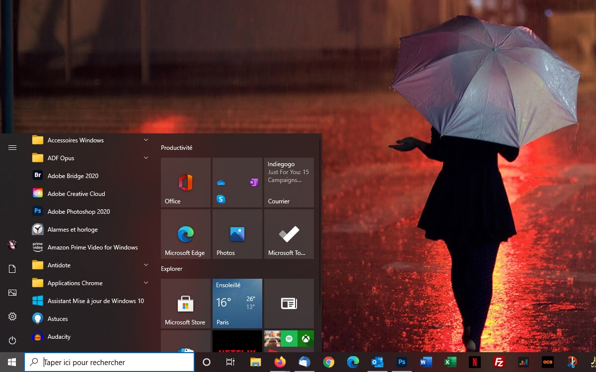 Windows 10 mise a jour octobre 2020 nouveau menu demarrer