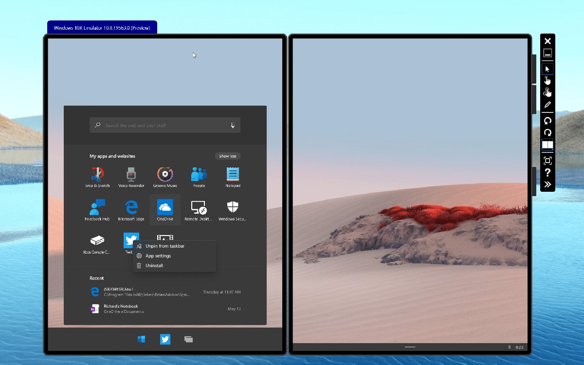 Windows 10X interface double écrans
