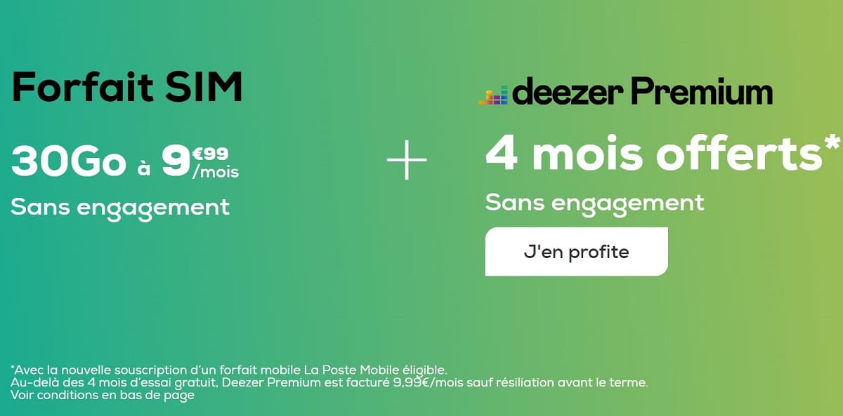 Forfait La Poste Mobile 30 Go A 9 99 Deezer Premium Offert 4 Mois
